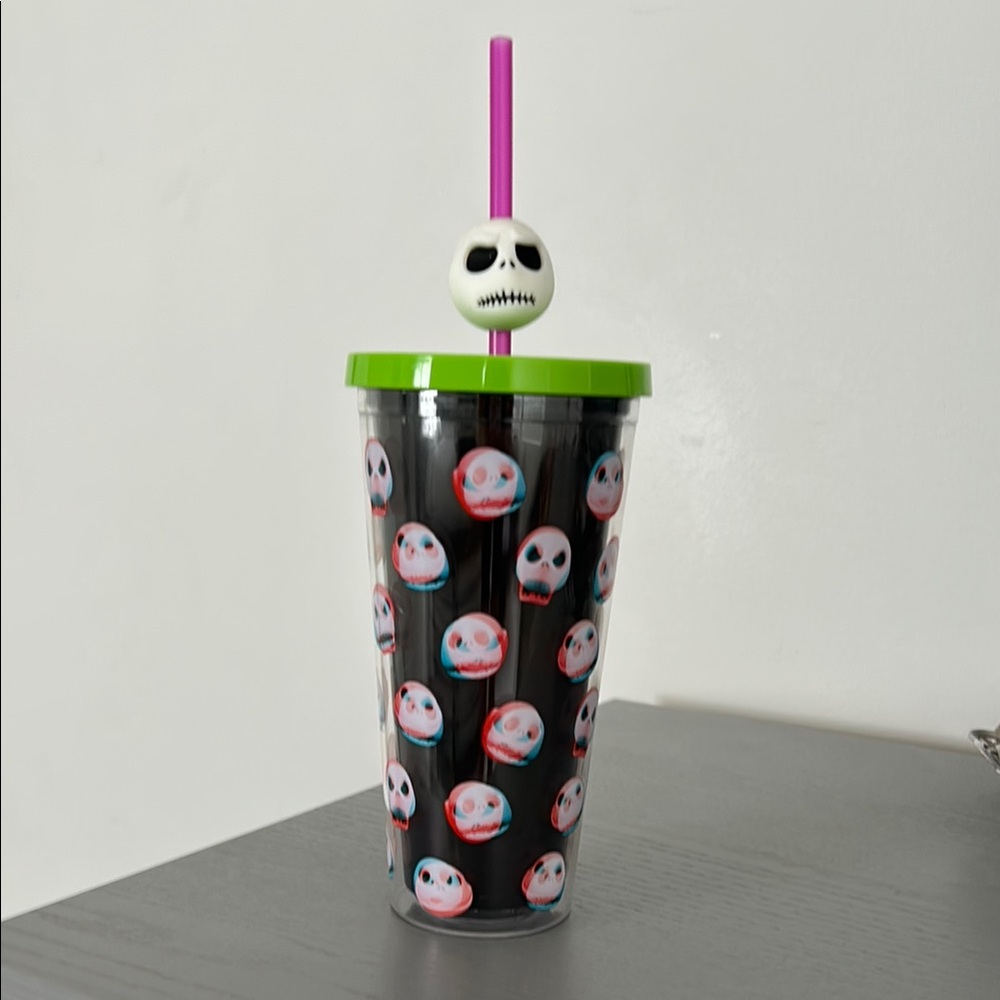 Nightmare Before Christmas Skull Patterned Tumbler with Skull Charm Straw NWOT